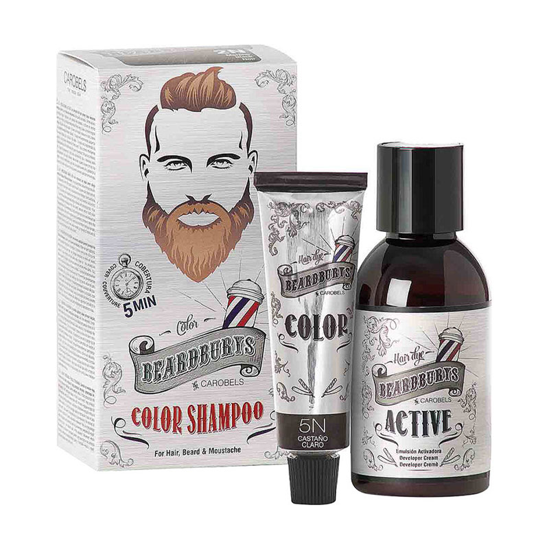 Уцінка! Чоловічий набір для фарбування бороди та вусів Beardburys 5N світло-коричневий (фарба, 30 мл + активатор, 45 мл + рукавички)